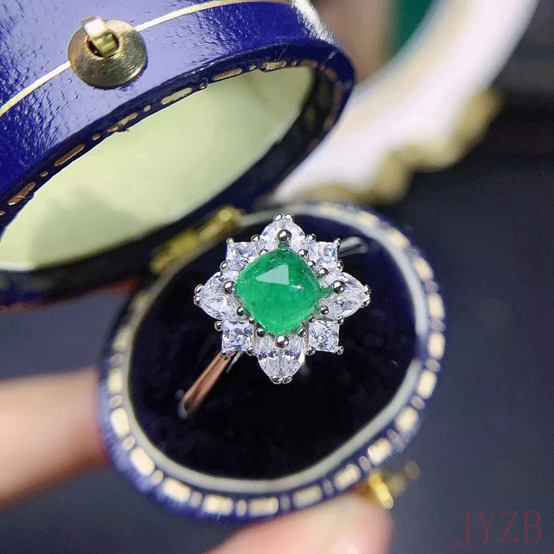 

925 sterling silver 100% natural emerald ring, suitable for women's fashion party jewelry engagement gift with national inspecti