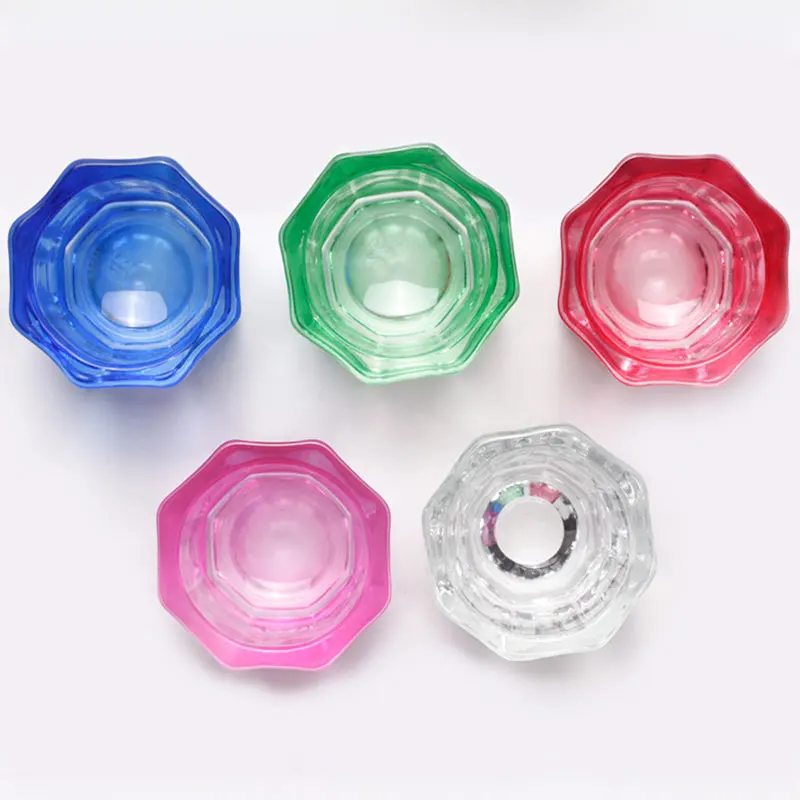 1PC Crystal Glass Acrylic Powder Liquid Nail Cup Colorful Clear Dappen Dish Lid Bowl Cup Holder Equipment Nail Art Tools
