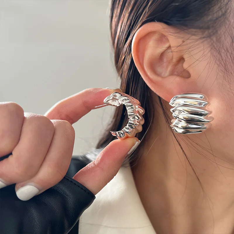 Simple Stud Earrings Metal Copper Alloy Irregular Wave Geometric Gold Silver Color Women Fashion Jewelry Gift