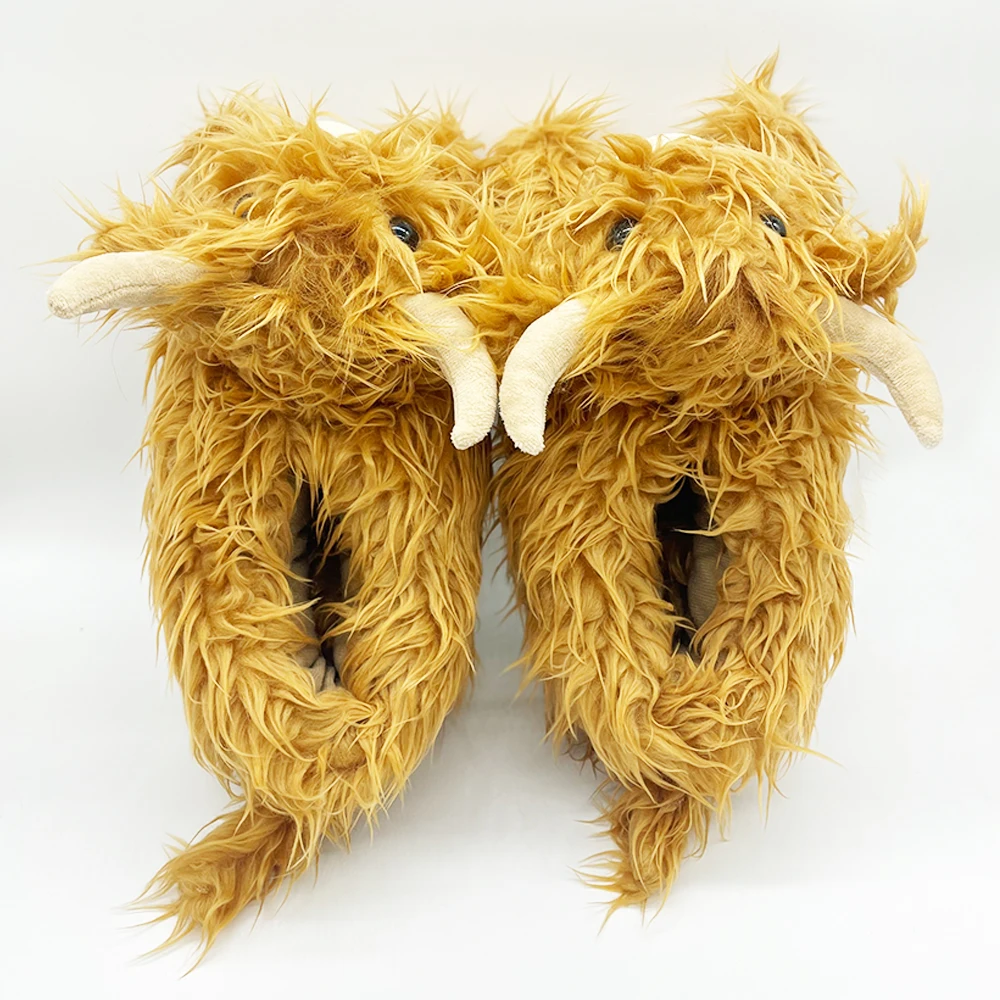 Highland Cow Plush Slippers with Socks Brown Cattle Home Slippers Scottish Animals Warm Soft Shoes Christmas Plushie Gift 5