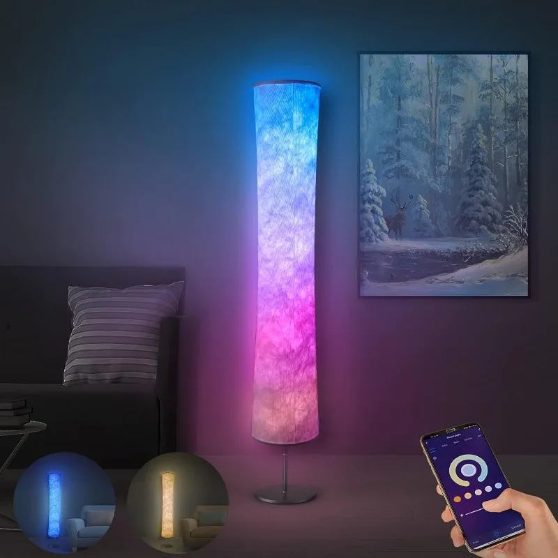 Modern Floor Lamp,Smart Lamp Alexa APP Control with DIY Mode, Music Sync and White Fabric Shade