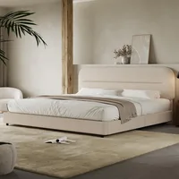 King Size Boucle Bed Frame, Upholstered Cloud Beds Frames with Headboard, Soft Platform Bed Frame with Thickened Footboard 1