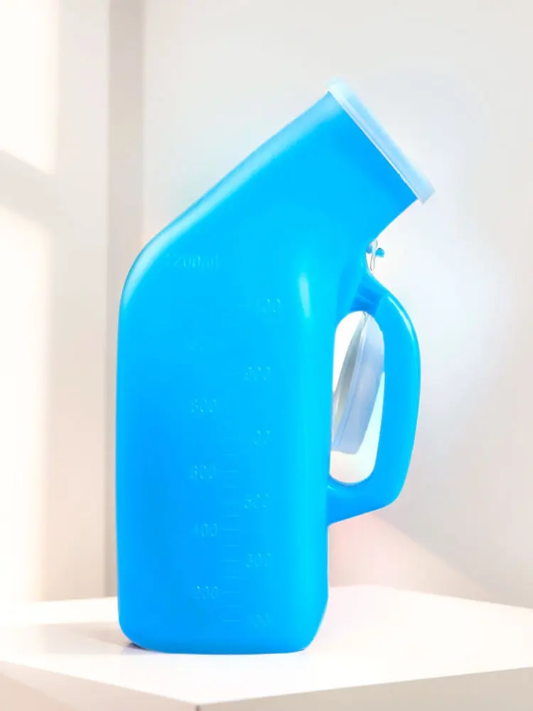 Side Profile View of Heavy Duty Molded Grip Handle on Urinal Bottle