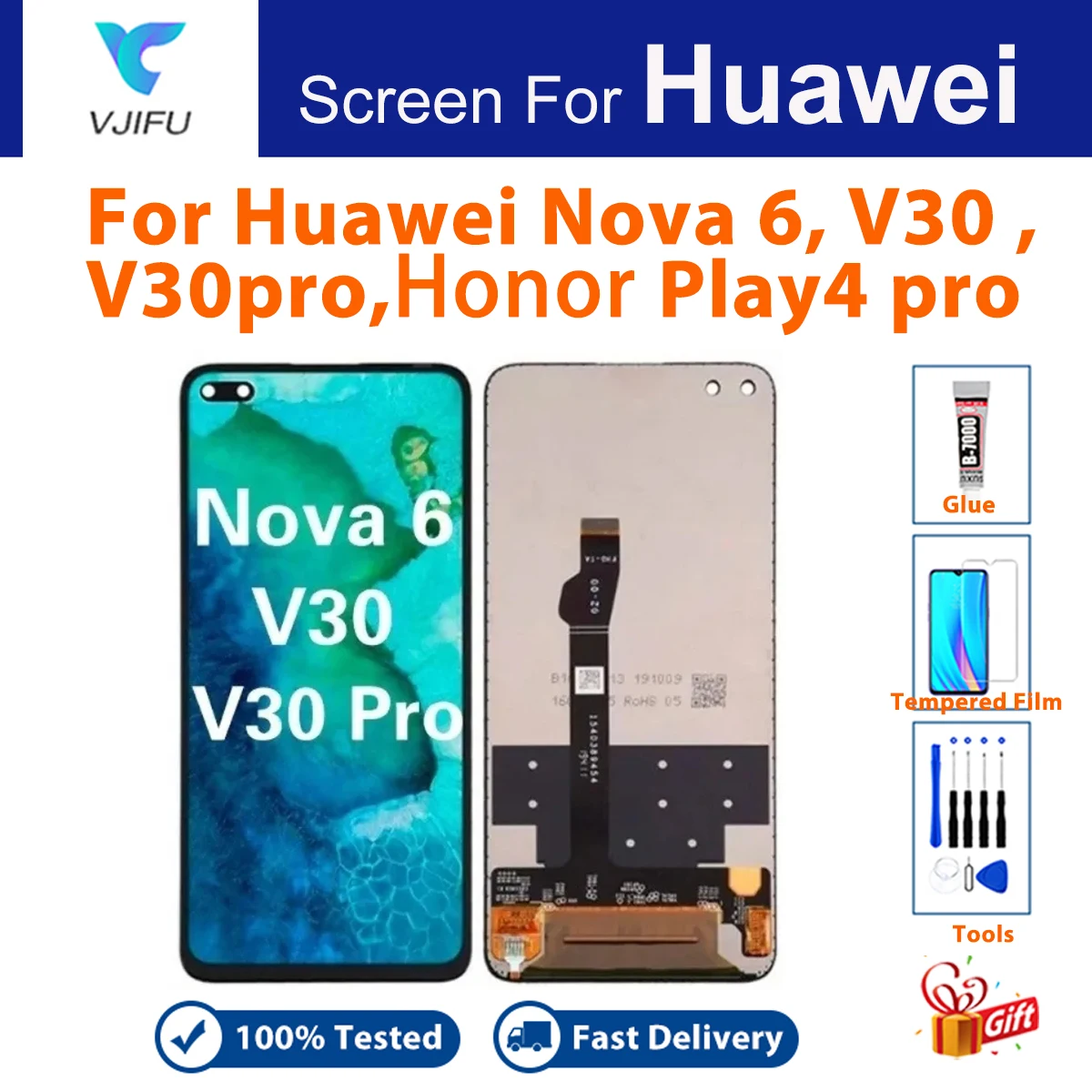 Honor V30 Pro용 터치 스크린 LCD 교체품, 도구 포함 디지타이저 어셈블리, Huawei Nova 6, Honor Play4 Pro