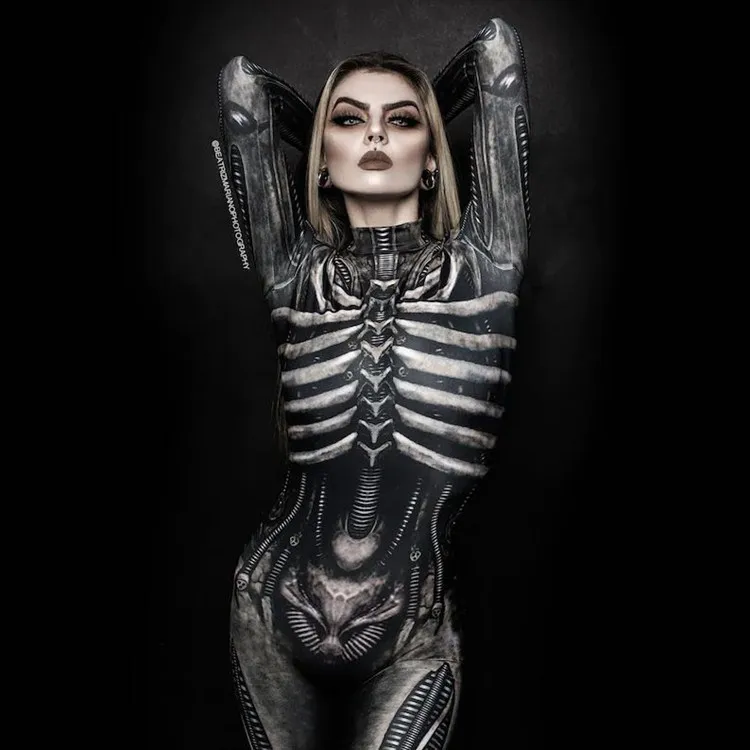 Women Clothing Long Sleeve 3D Printed Halloween Carnival Horror Human Skeleton Cosplay Costumes Tight Jumpsuit Zentai Bodysuit cosplay costume