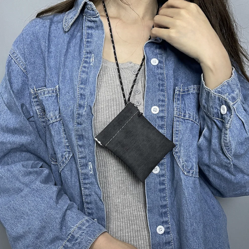 Neck Hanging Coin Purse PU Leather Earphone Storage Bag Mini Wallet Anti-theft Small Key Bag for Men And Women