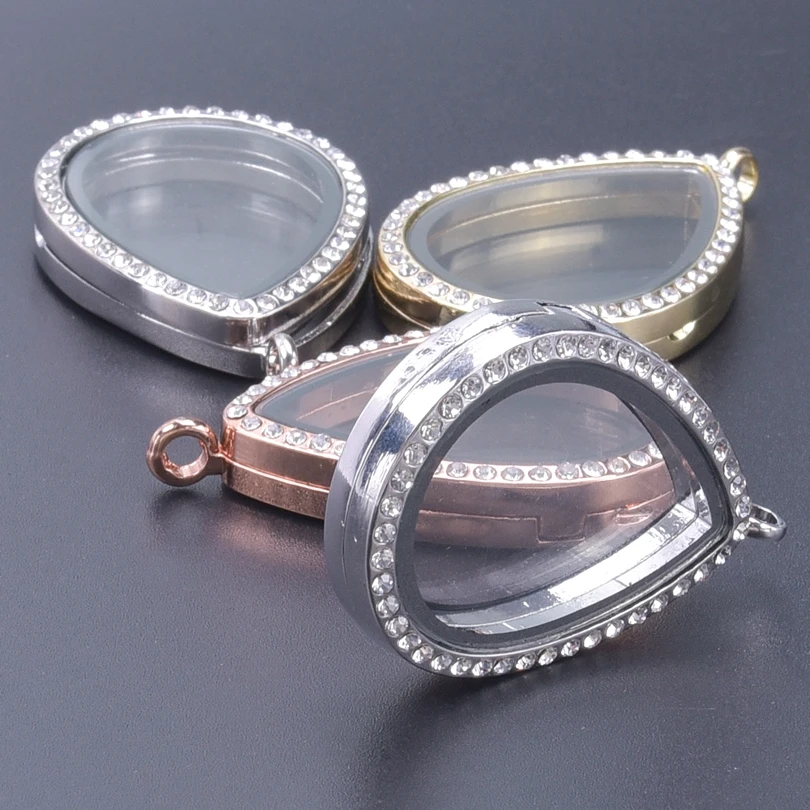 10PCS Rhinestones Water drop Glass Floating Locket Alloy Pendant Charms Jewelry Making Necklace Keychain For Women Men Supplies