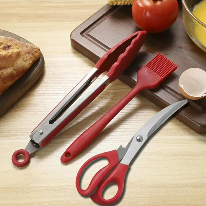 Grill Tongs Portable Meat Cooking Utensils Multipurpose Barbecue Clip Brush Buffet Steak Scissor Nonstick Steak Baking Tongs Set u taste food tongs set silicone metal grill cooking tong clip clamp salad serving bbq tongs multi function kitchen utensils tool