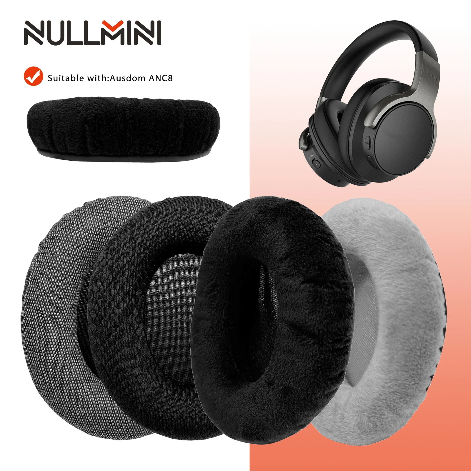 NullMini Replacement Earpads for Ausdom ANC8 Headphones Earmuff