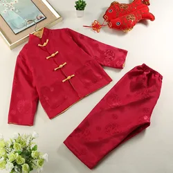 Chinese Style Tang Clothes Child Kongfu Set Boy Girl New Year Print Costume Chinese Hanfu Suit Long 2 Piece Coat Pants