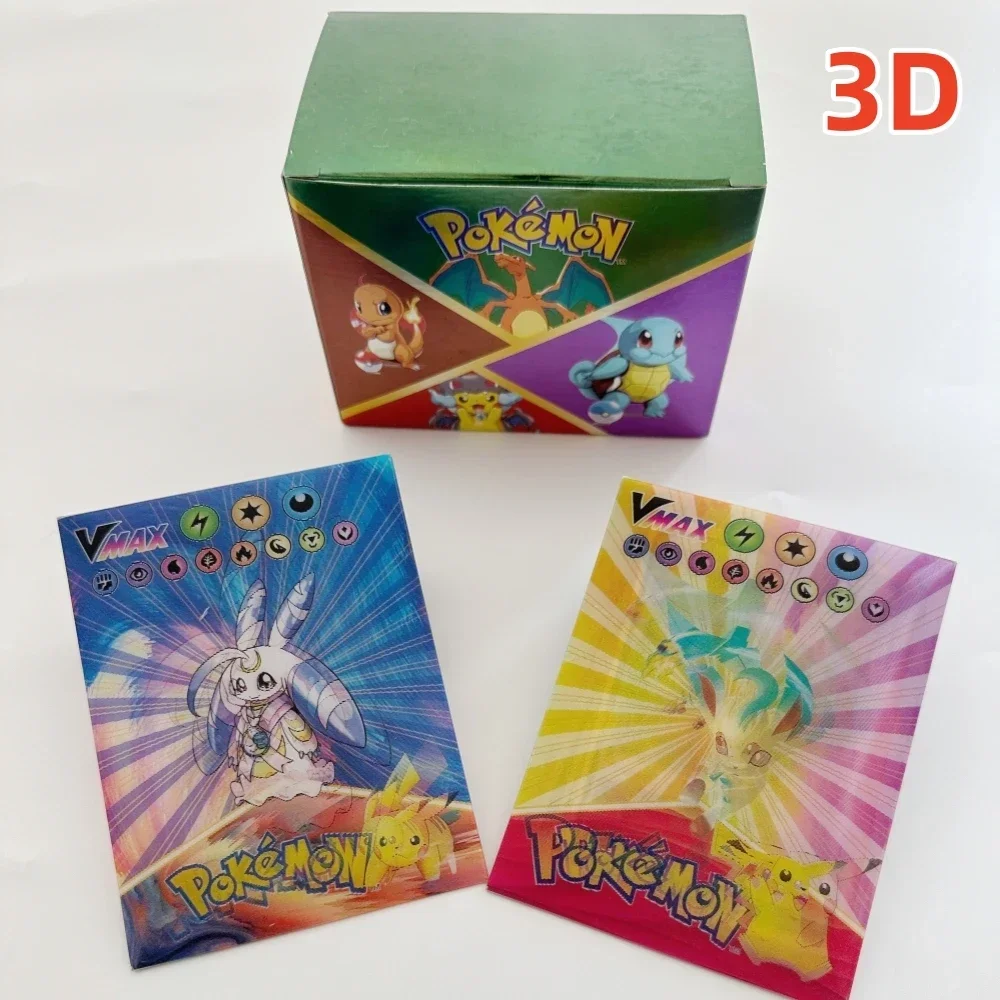 60Pcs Pokemon 3D Shining Rainbow Cards English Vmax Gx Charizard Pikachu Trading Game Collection Battle Card Giocattoli Per Bambini Regalo