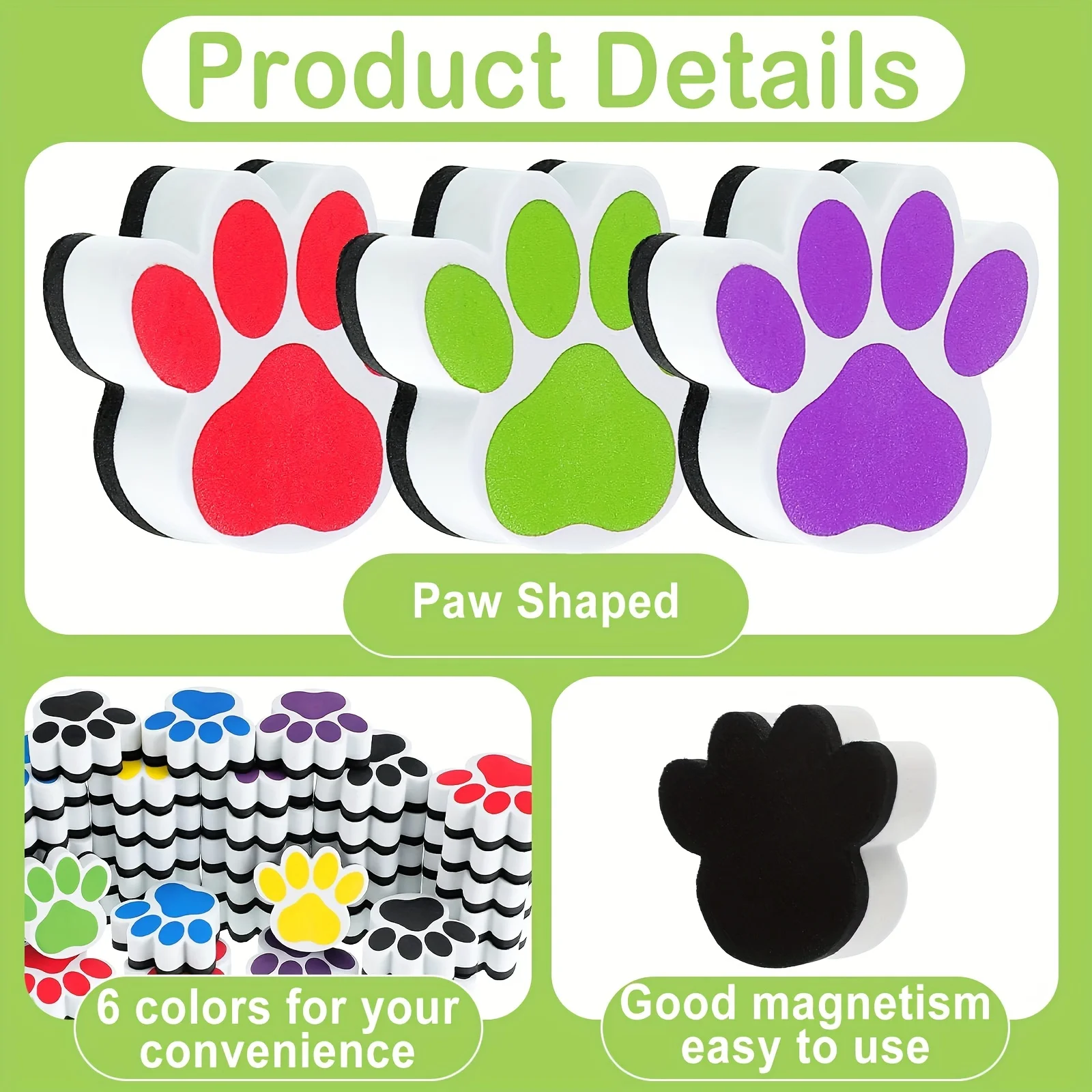 2pcs Magnetic Dry Erase Eraser Paw Shaped Whiteboard Eraser Small Fun Cute Dry for Classroom Students Supplies magnetic whiteboard erasers
