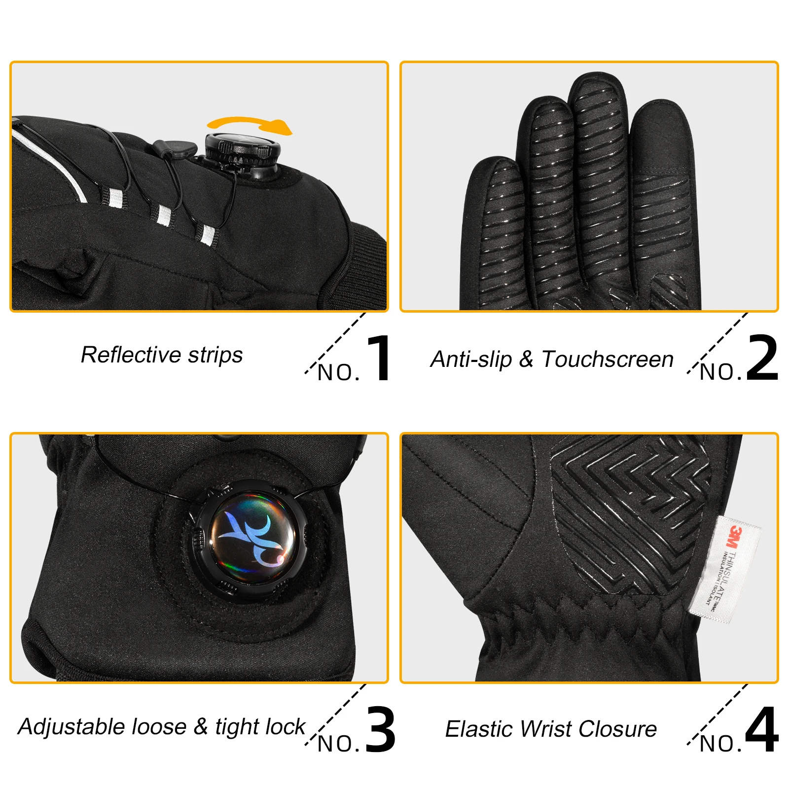 Water-resistant Winter Gloves 3M Thinsulate Touchscreen Thermal Outdoor Snowboard Ski Gloves Motorcycle Bike Cycling Gloves Men 3