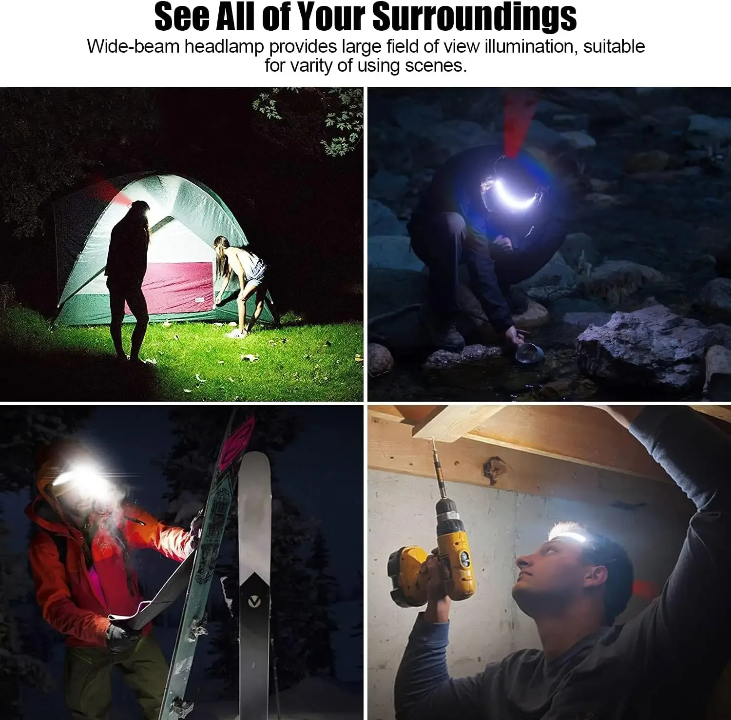 Rechargeable Waterproof LED Headlamp with Wide Beam