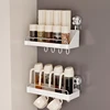 Suction Cup Kitchen Storage Rack Pot Lid Storage Rack with Hook Multi-Functional Wall-Mounted Punch-Free Wall Seasoning Rack 4