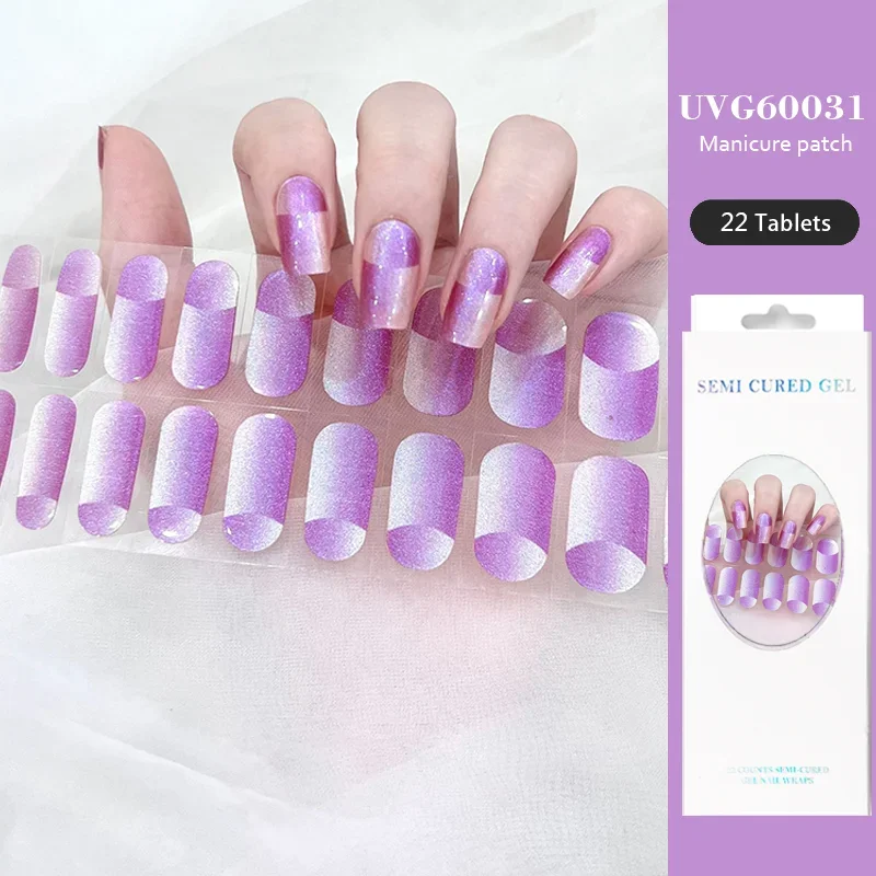 20/16 Strips Semi-cured Gel Nail Stickers Waterproof Solid Color Semi-baked Nail Patches Full Cover Decals UV Lamp Need nail stickers nail art decoration nail decals