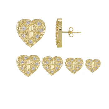 14K Gold Plated Hip Hop Nugget Stud Earrings 8mm-12mm AAA CZ Cubic Zirconia Heart Shape Fashion Jewelry for Men And Women Rock 1
