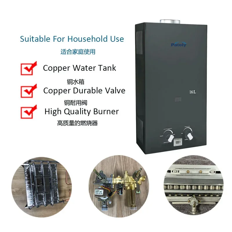 LPG Propane Gas Tankless Water Heater 8/10/12/16/18L Instant Hot Water Heater Boiler For Outdoor Camping With Shower Head Kit