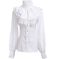 ouji Women's Victorian Gothic Blouse Ruffled High Collar Long Sleeve Renaissance Style Top Lolita Cosplay Costume Party Wear - Image 2