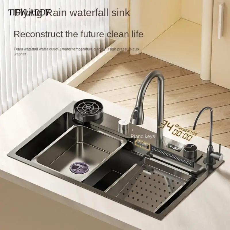 Waterfall Sink Kitchen Sink Stainless Steel Dishwashing Basin Multi-Function Large Single Tank Kitchen Novel Kitchen Accessories 2