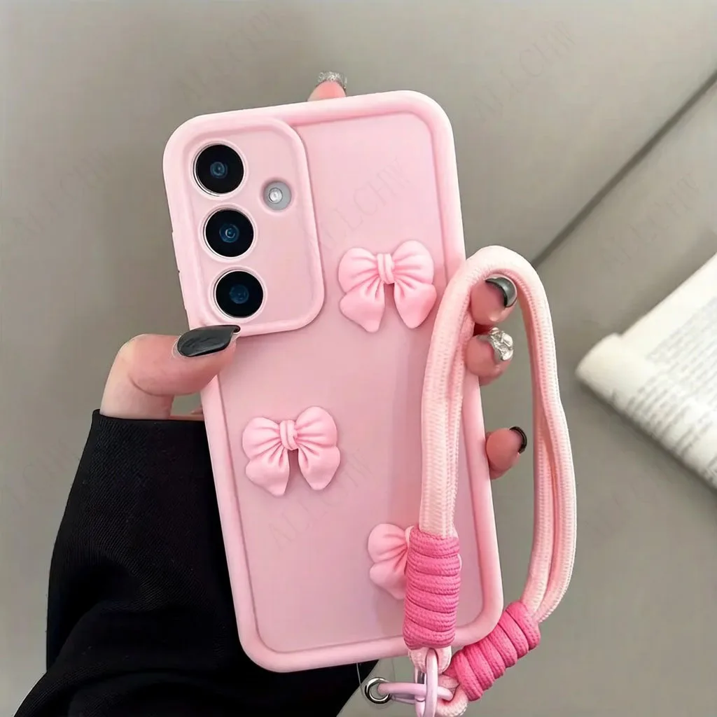 Stylish 3D Butterfly Bow Phone Case with Hand Strap Back Cover