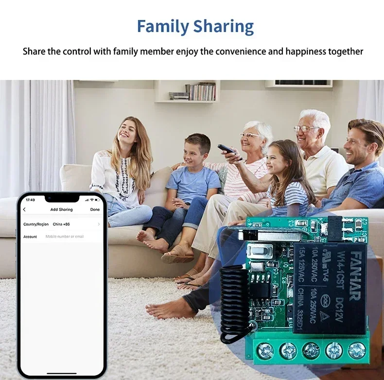 Tuya Smart Switch Wifi Garage Door Wifi Relay Switch RF 5-32/85-265V Self-lockin