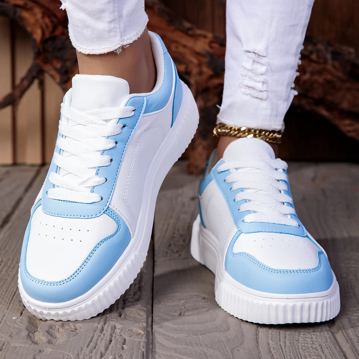 ZERJER Unisex Sneakers, New Arrival Large Size Classic Retro Men's Sports Skate Shoes, White Thick-Soled Tennis Shoes, Solid Col 3