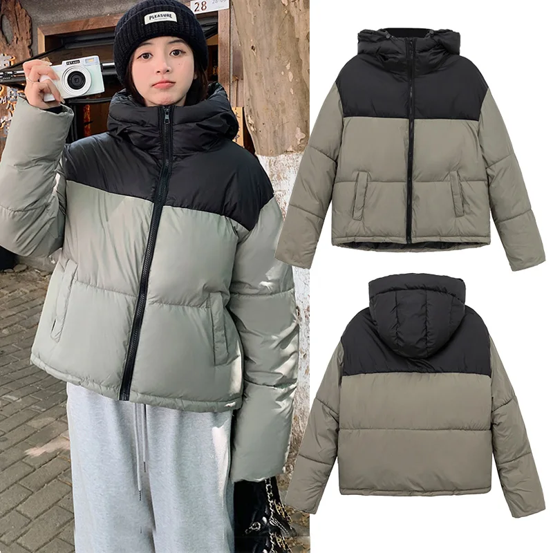 New Autumn Winter Women Hooded Parkas Jackets Casual Patchwork Zipper Outwear Coats Female Winter Jackets parkas Coats