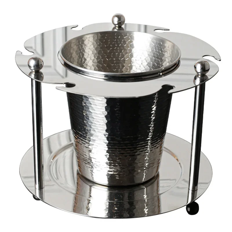 Stainless Steel Luxury Wine Glass and Ice Bucket Set, One-Piece Stand for Red Wine and Champagne, Elegant Home Bar Decor