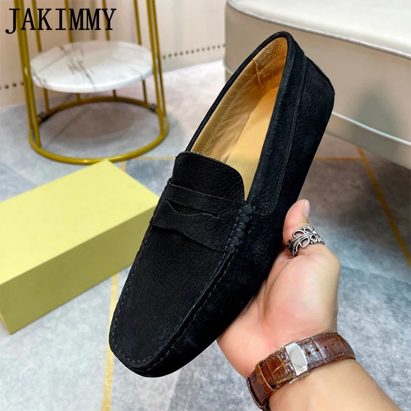 

Low Top Suede Leather Loafers Shoes Men Slip On Round Toe Flat Sole Mules Shoes 2023 Autumn Casual Comfort Walking Shoes For Men
