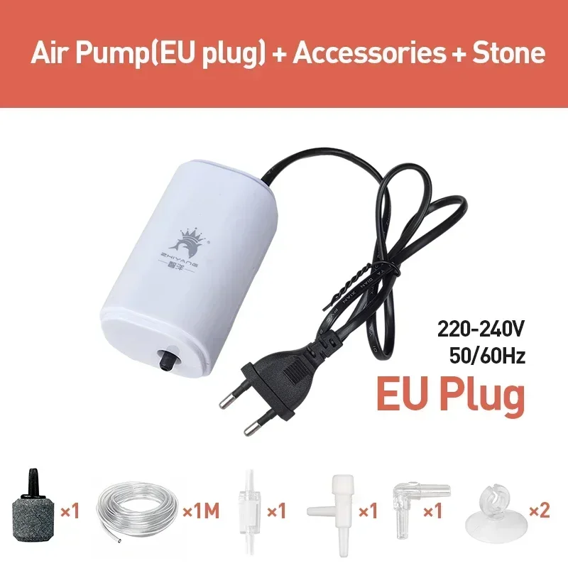 ตัวเลือกสินค้า 3W Silent Aquarium Air PUMP Ultra Silent Fish TANK Air Compressor 220 V-240 V 110V ปั๊มฟองสําหรับ Aquarium ออกซิเจน