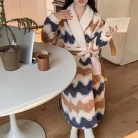 Women's Pajamas Cute Pijama Winter Sleepwear Warm Robe Sets Long Home Wear Bathrobe Plus Velvet Warmth Coral Fleece Nightgown 6