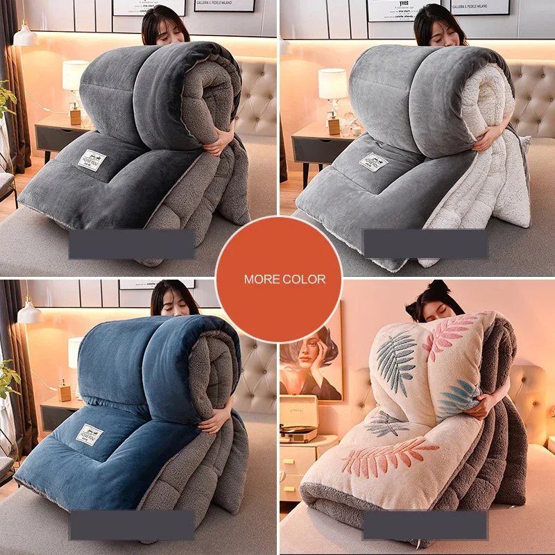 Winter blanket comforter set Double-sided Velvet Quilt Very Warm Winter Duvet Lamb Cashmere Wool Quilt Thicken Blanket Comforters Core for Double Bed
