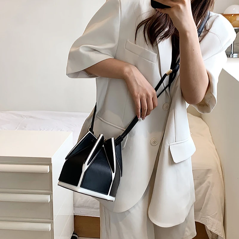 New Bucket Bag Fashion Women'S Handbag Pu Folding Bucket Bag Drawstring Drawstring Crossbody Bag