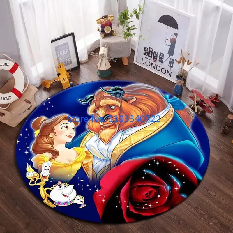 

Anime The Beauty and The Beast Rug Round Carpet 120cm Crawling Game Non-slip Play Floor Mat for Kids Bedroom Living Room Decor