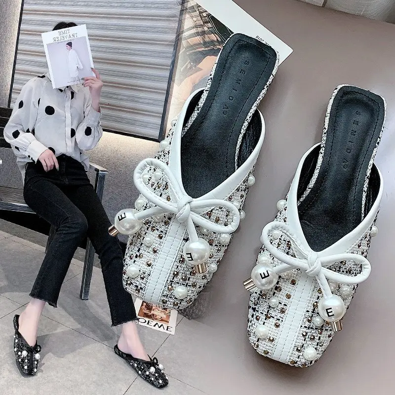 

Женские полутуфли с квадратным носком, женские универсальные мюли на плоской подошве с бантом, женские шлепанцы, сандалии