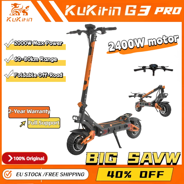 Trottinette électrique tout-terrain KuKirin G3 Pro 1200W*2 52V23.4AH, vitesse maximale 65 km/h, autonomie 80 km, freins hydrauliques avant et arrière 1