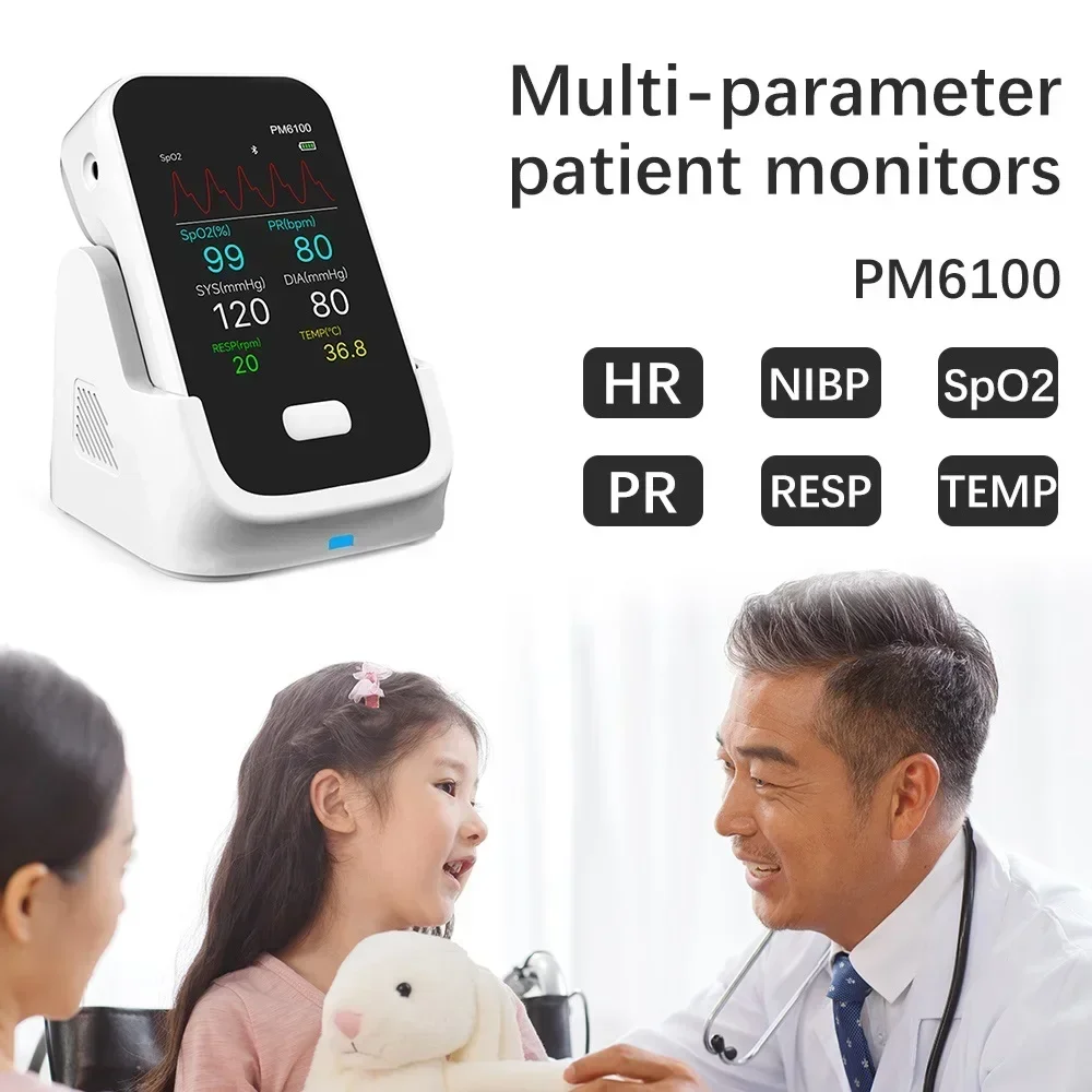 Handheld 6 Parameters Vital Signs Monitor Adult Portable Patient Monitor SpO2 PR HR ECG RESP NIB Support Bluetooth Conect