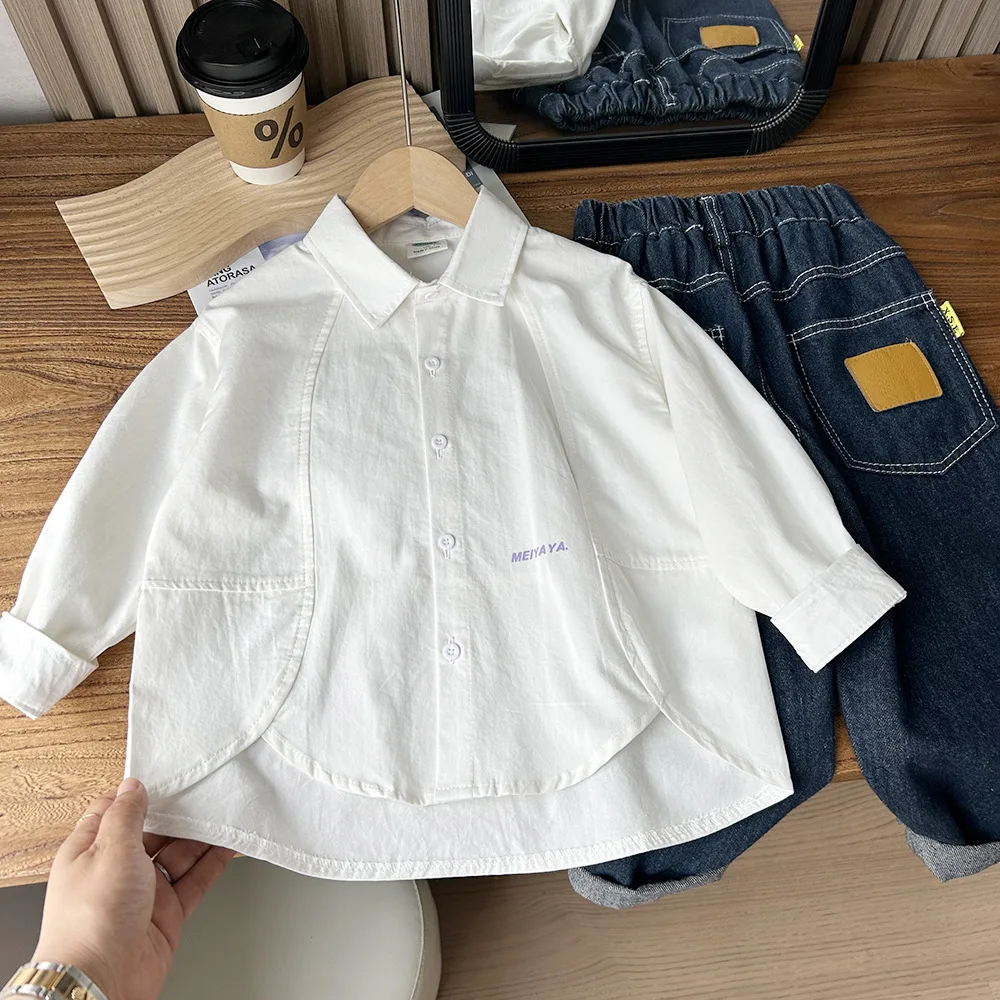 Autumn Boys 3-10 Years Long Sleeve Fashion Cotton Blouse Two Colors