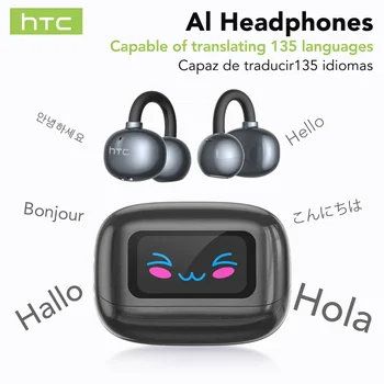 【HTC NE54】 Bluetooth V6.0 Earphones AI Translator LCD Screen Earbuds OWS Ear Clip Headphones Wireless Headphones Noise Reduction 1