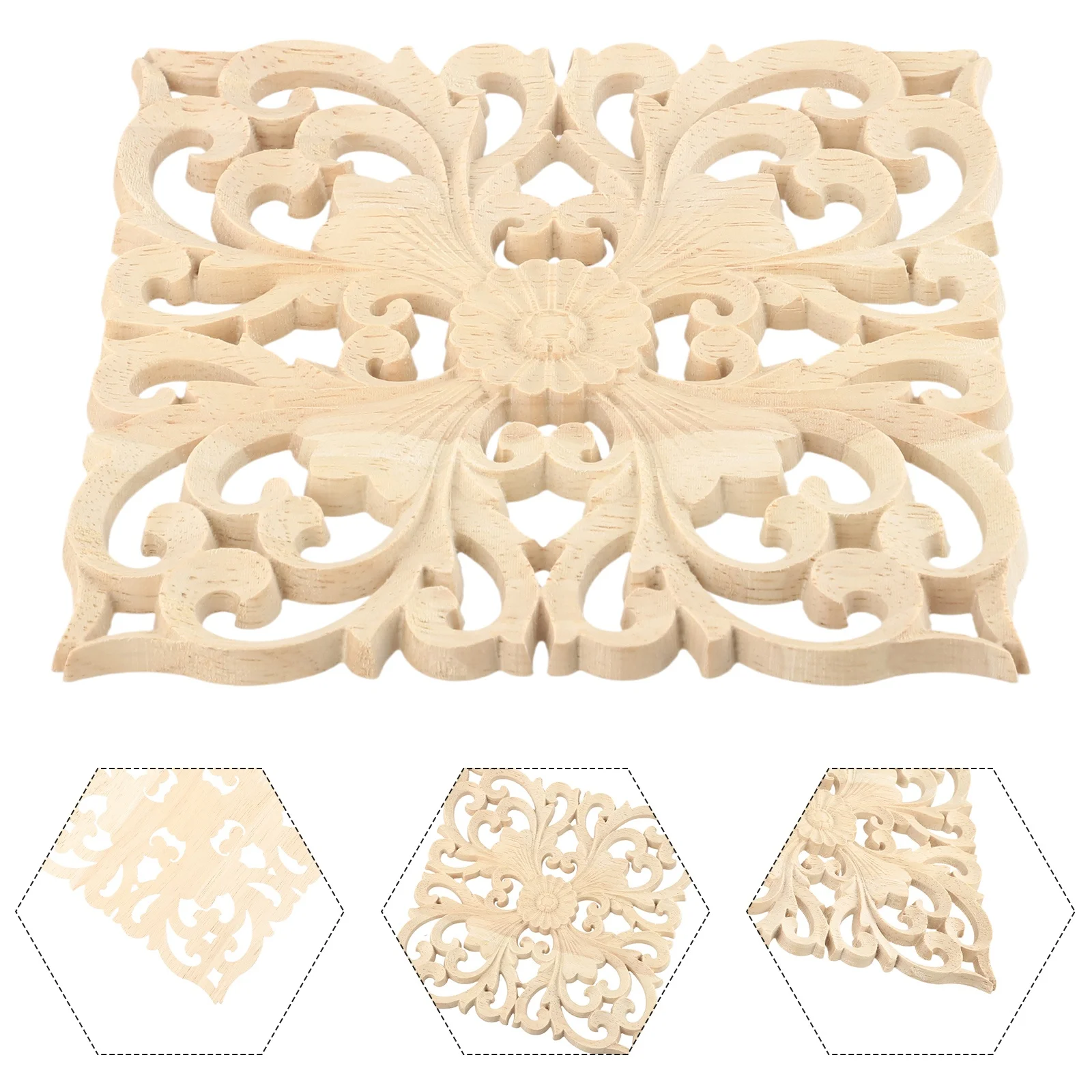 

High Quality Woodcarving Decal Wood Applique Home Decoration Square Decals Wood Miniature Door Cabinets Figurines