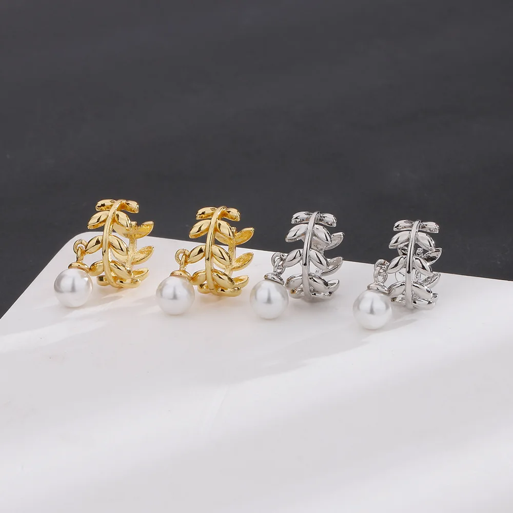 1pc Kpop Elegant Leaf Ear Clip No Piercing Earrings for Women Imitation Pearl Ear Cuff Y2k Accessories Jewelry Gifts EF088, ear clip earrings, clip earrings, ear clip