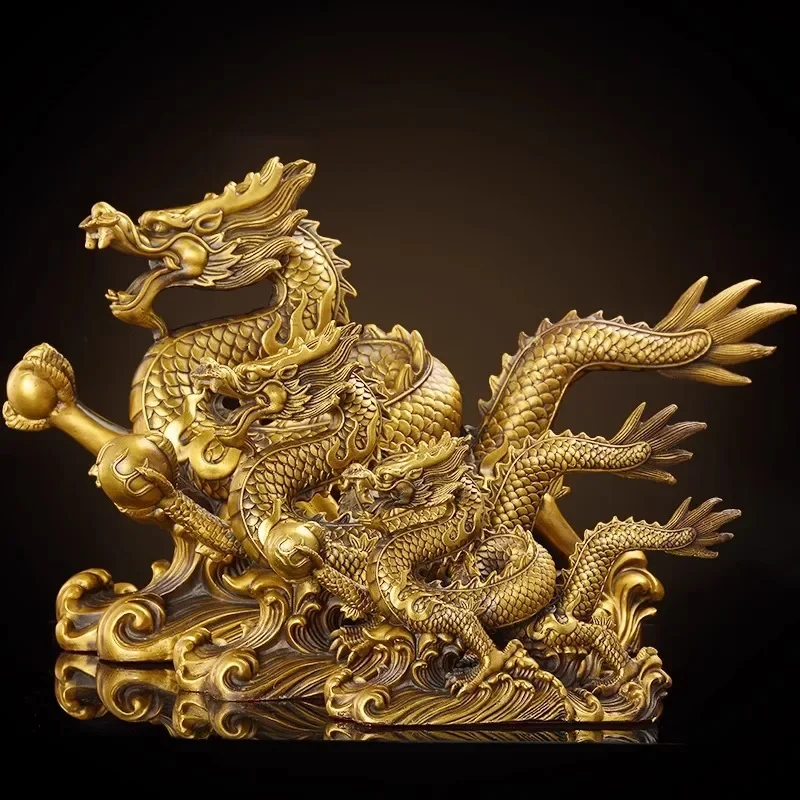 Copper Dragon Shaped Sculpture Decorative, Animal dragon, Home Living Room Office TV Cabinets Art Decorations, Brass Crafts, 1Pc