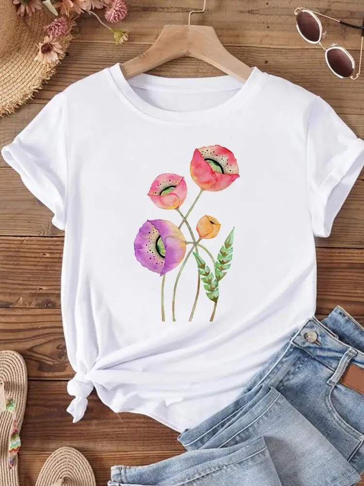 

Plant Flower Trend 90s Women Female Print Top Fashion T Shirt Short Sleeve Clothes Graphic T-shirt Ladies Clothing Tee