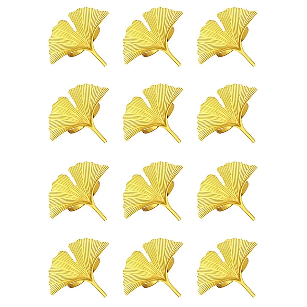 

Ginkgo Leaf Pattern Napkin Rings Pack of 12 Gold Color Crafted from Iron Perfect Table Decoration for Any Event