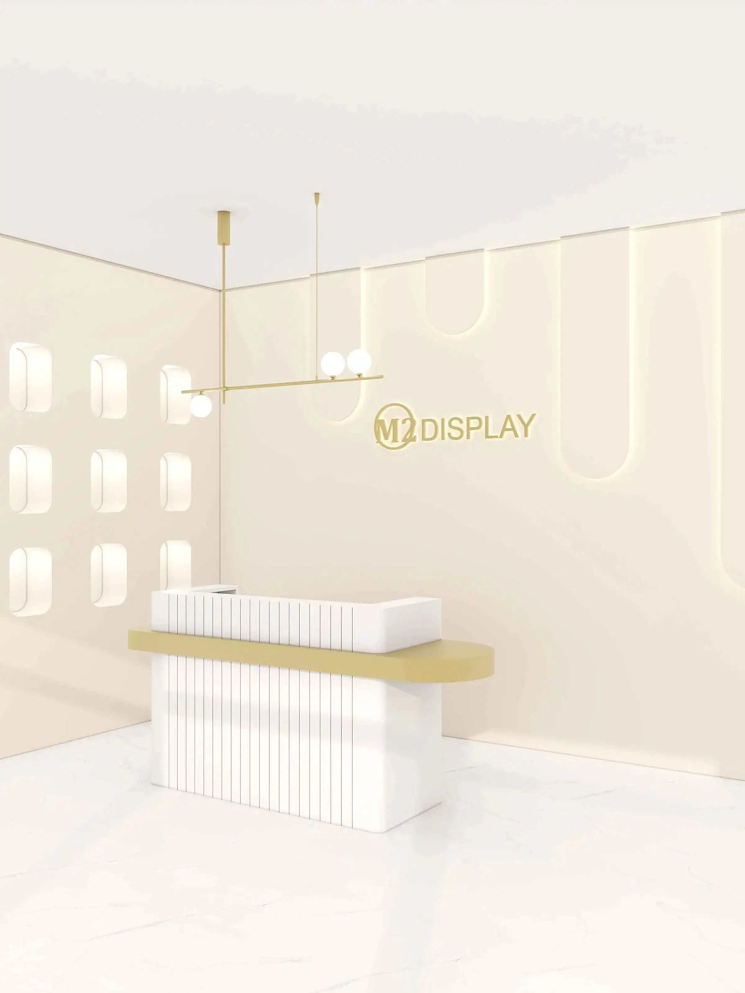 USA CA UK AU GER Local Stock Modern beauty shop spa white front counter desk wooden gold frame salon reception desk luxury