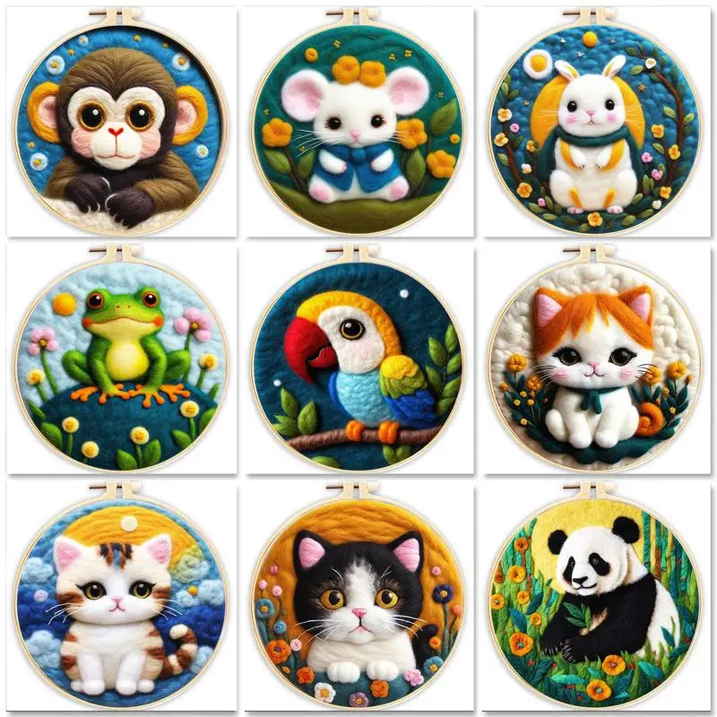 GATYZTORY Wool Felting Painting Creative Cat Animal DIY Wool Embroidery Kit DIY Needle Felt Picture Kit Craft Painting Gift