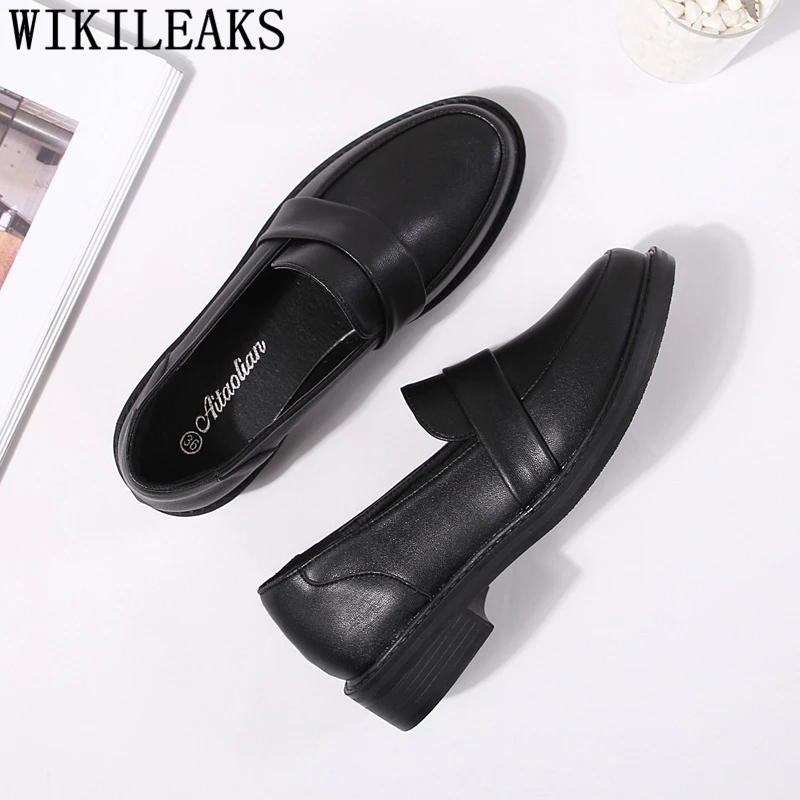 Women Oxford Shoes Leather Mary Jane Shoes Patent Leather Loafers Slip On