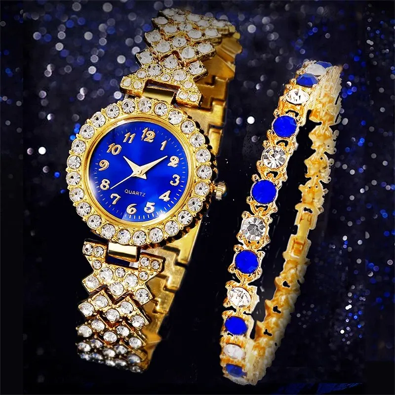 Montre femme Elixa bracelet double en bleu et cadran argenté main image 1