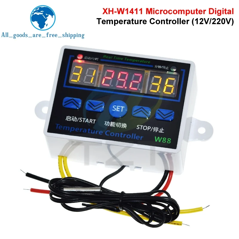 XH-W1411 W88 온도 조절기 LED 디지털 온도 컨트롤러 12V/220V 10A 스위치 온도계 스마트 온도 조절 장치 W1411